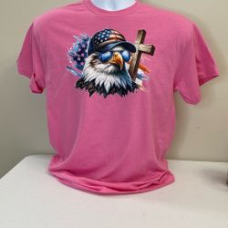 American Eagle/Cross/American Flag Design T-Shirt, New,Gildan 50/50, Size Large (item 371)