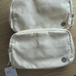 Lululemon CrossBody Fanny Pack for Women, Fashion Waist Packs, Crossbody Bags, Belt Bag with Adjustable Strap Classic Nylon Unisex Gift Beige Two Bags