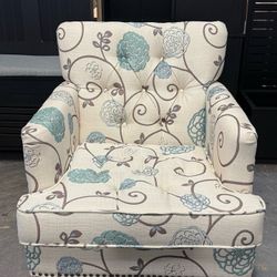 Floral Fabric Club Chair with Nailhead Accents (White )  💰120$