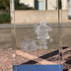 Crystal Santa Paperweight Christmas Snow 