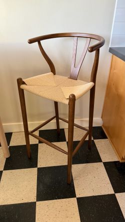 Wood and Wicker Counter Stool