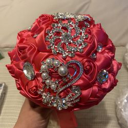 Hot Pink Roses with Bling Accent Jewels Bouquet 