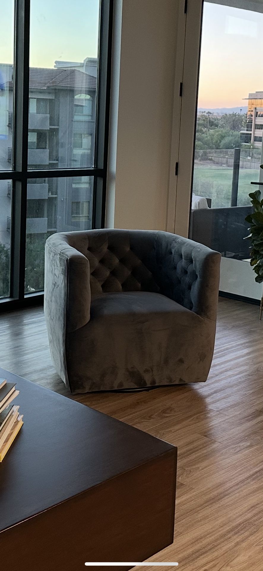 Dark Grey Velvet Swivel Chair