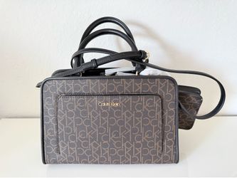 NEW Calvin Klein Brown and Black Monogram Satchel
