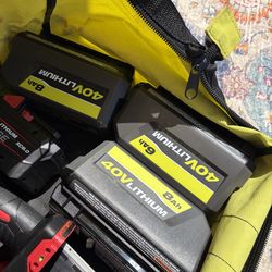 Ryobi 40V Lithium Batteries - Two 8Ah and One 6Ah