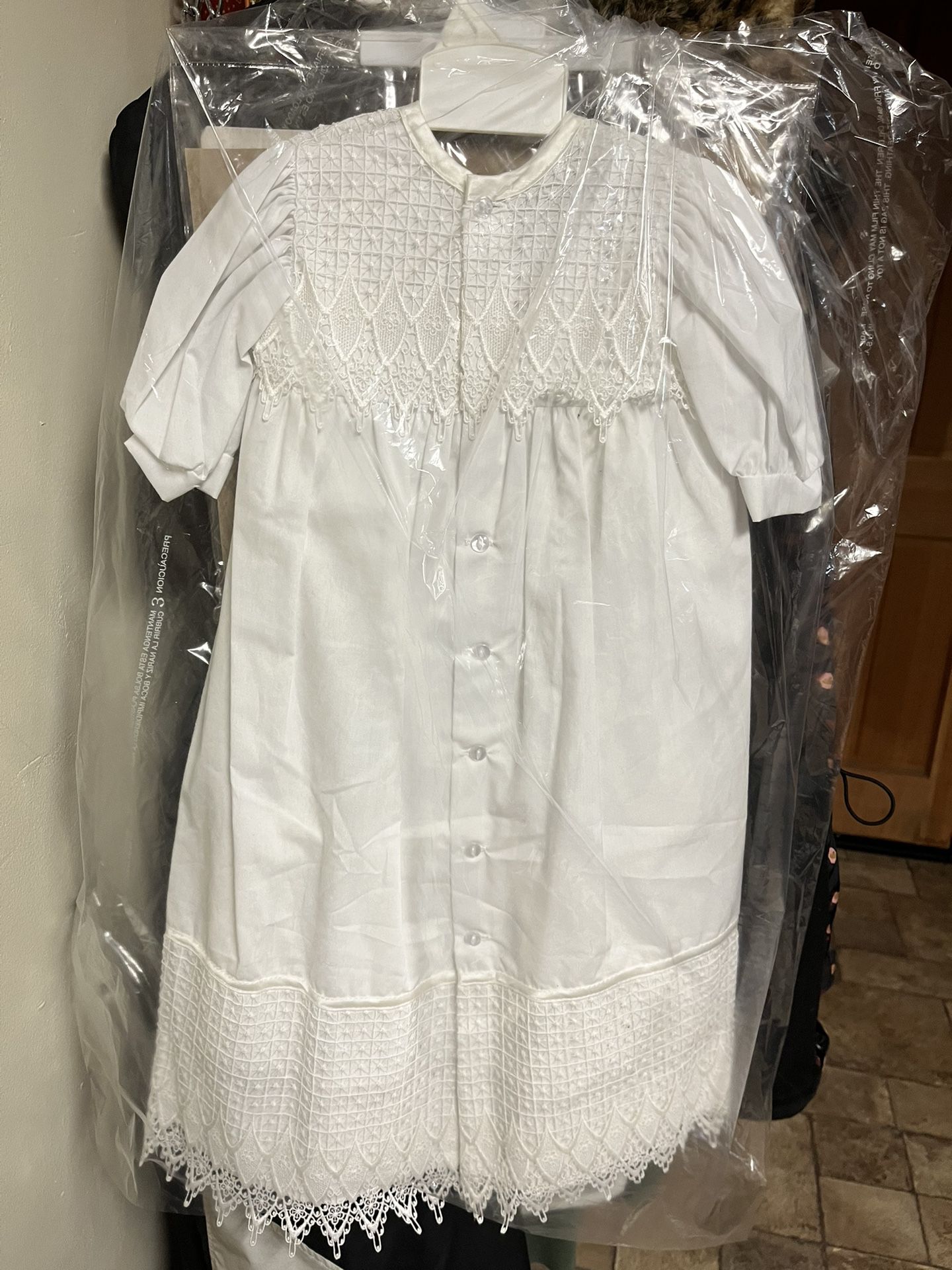 Brand New Christening Outfit: Dress 6-12 Months, Shoes, Bib, And Shawl