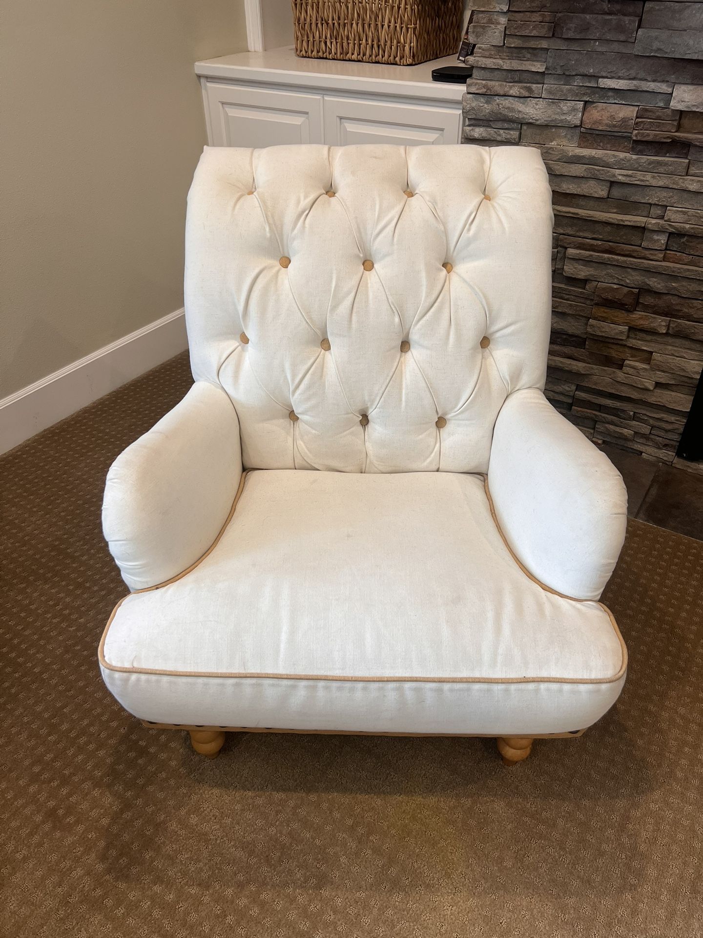 Pier 1 Imports Matching pair of Chas Burlap trim flax armchair, Soft White