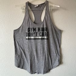 Victoria Secret Pink, Women’s Grey Razor Back TankTop Gym Hair Don’t Care Size L