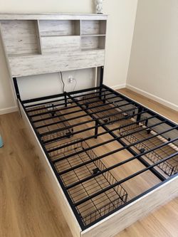Full-Size Bed Frame w/ LED Lights, Charging Station & Storage – $175 OBO