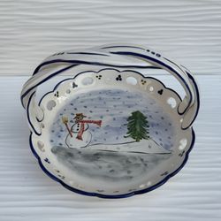 Gorgeous Vintage RCCL Portugal Hand Painted Ceramic Basket Bowl 9"W