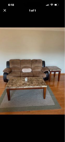 2 Brown marble end tables and rectangular coffee table