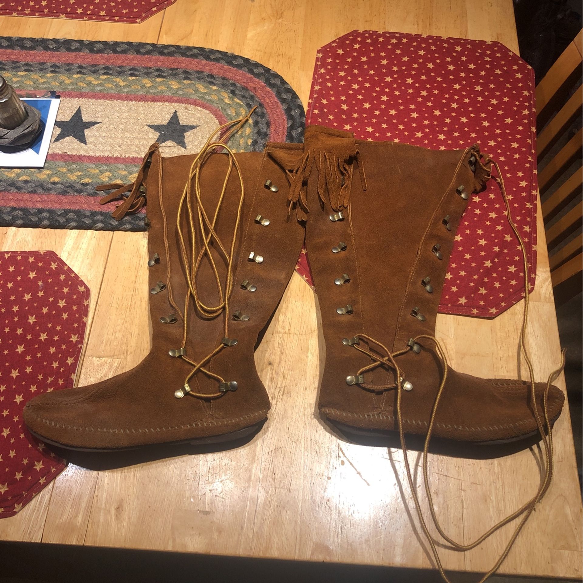 Lace Up Knee High Fringe Frontier Boots 