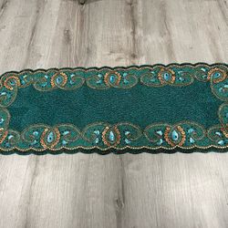 Pier 1 Imports Vintage Teal Beaded Table Runner