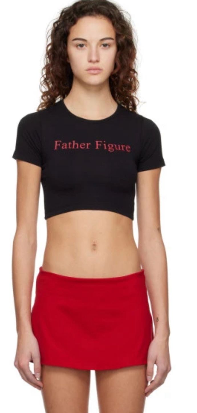 Praying Father figure black red crop top tee XS
