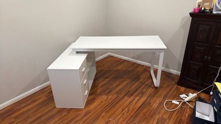 White L-Shaped Desk with Drawers