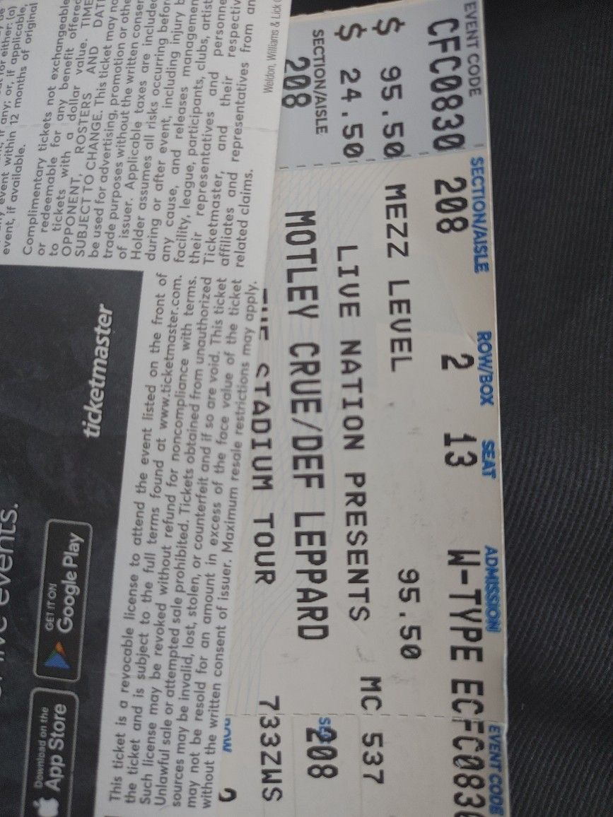 1 Def Leppard/ Motley Crue Ticket 