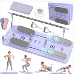 Pilates Reformer Set, Foldable Pilates Board with Resistance Bands, 5 in 1 Portable Pilates Sliding Board, Trainer Machine for Home Workout, Ab, Core,