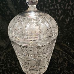 $35.00 - 11" Bohemian Czech Cut Crystal Cookie Jar!  Exquisite Design/Like New Condition!