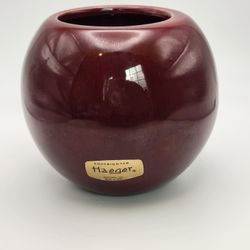 Vintage Haeger Orb Ball Ceramic Vase Planter Dark Burgundy 1940’s w/ Label 4”