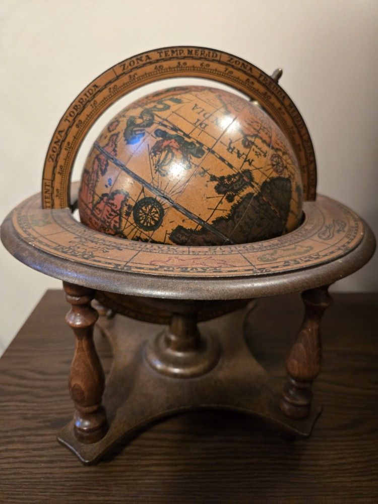 Vintage Old World Zodiac Astrology Wooden Globe From Italy