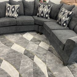 Large Grey Sectional Sofa Couch 