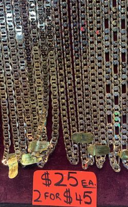 Gold Plated 24” Chains Figaro, Gucci Link, and Cuban Link