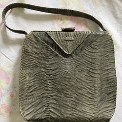 Vintage 50s Snakeskin Box Frame Purse With Mirror Made In England