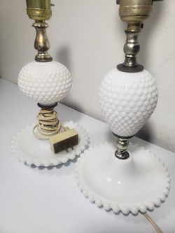 Pair Vintage Milk Glass Table Lamps