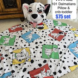 Vintage RARE Disney 101 Dalmatians Pillow and crib or toddler bed sheet