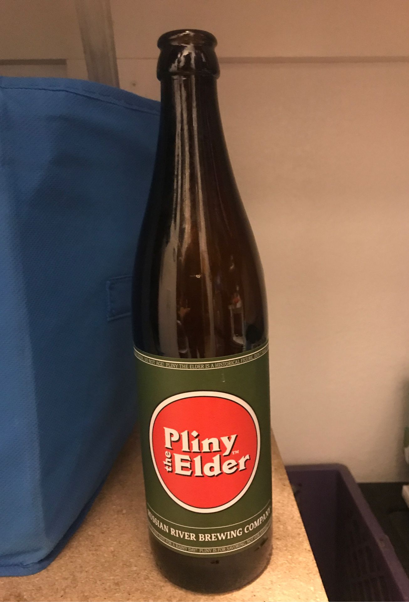The pliny elder empty beer bottle