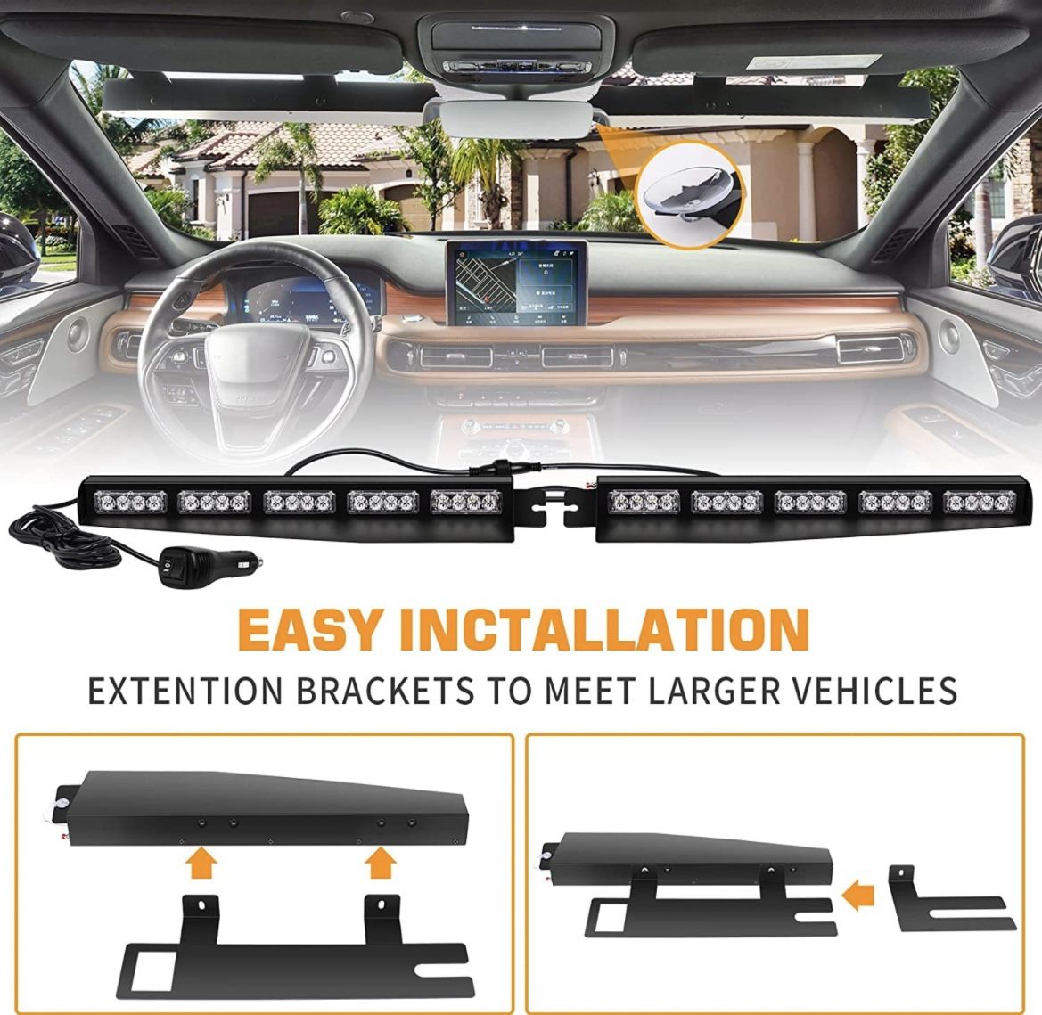 Front Visor Dash Strobe Lights (Amber + White)