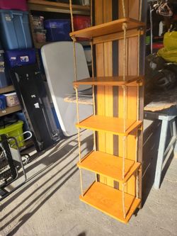 Rustic Vintage Wood Toboggan Shelf, wall-mounted, shelves suspend by thick rope
Pick up 5 miles west of Janesville