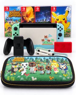 Nintendo Switch Animal Crossing Edition Bundle + 4 Games – Fully Tested!