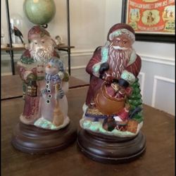 Vintage Statue Lamp Table Santa Clause Inverted Painted Glass Christmas Ornomant