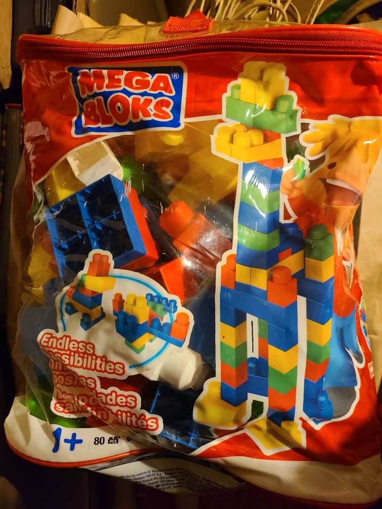 Mega Bloks for 1+ yr Olds, 80 pcs of blocks for a toddler to build with, in a zippered storage case. East, north, west