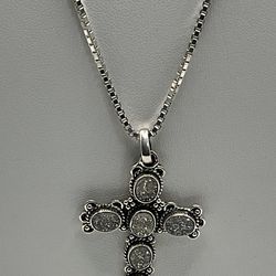 Sterling Silver 30” Box Link Necklace w/Sterling & Pearl Druzzy Cross