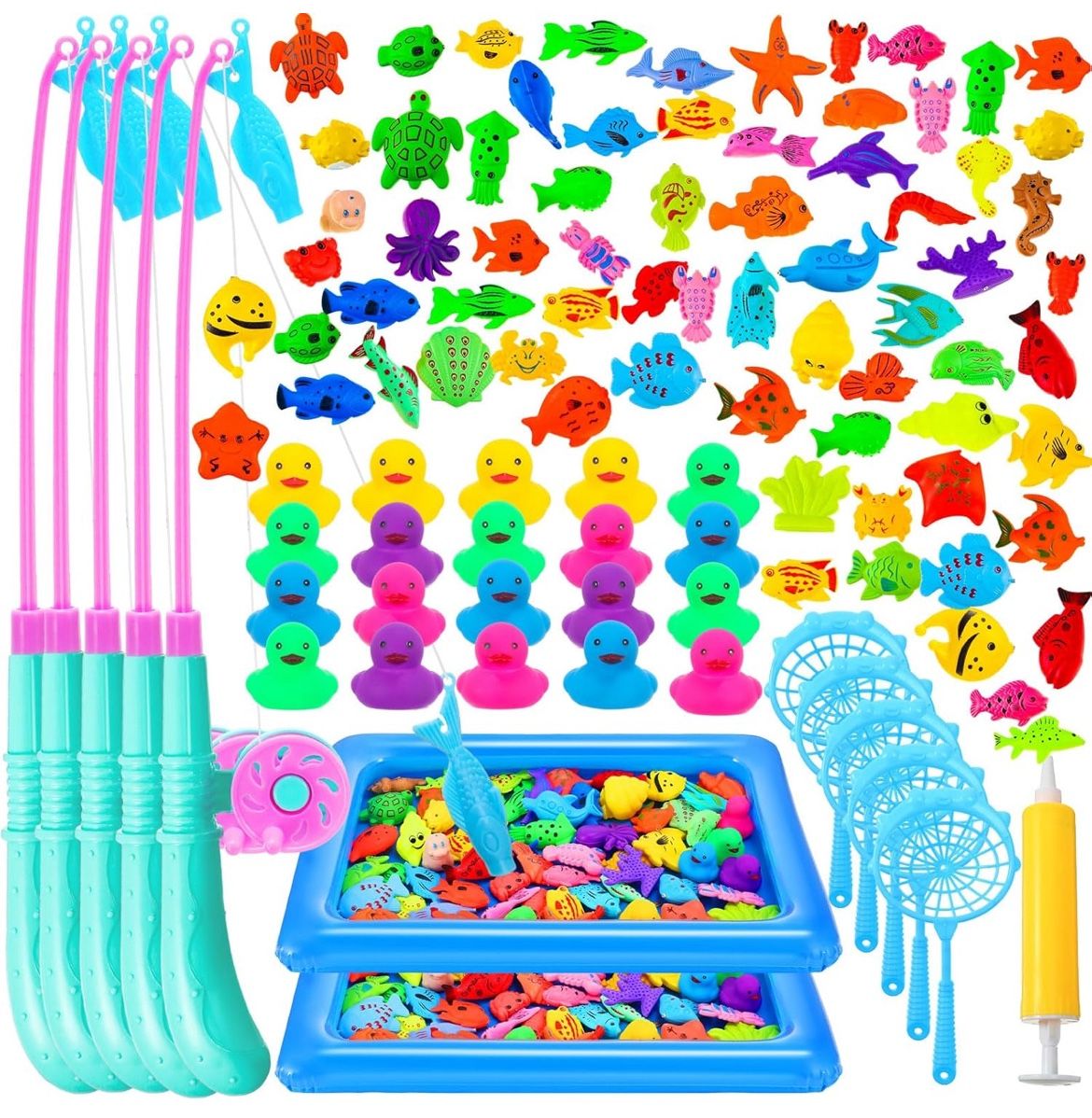 Fidget 106 Pcs Magnetic Fishing Toys Game Set for Kids 3-6, Includes Fishing
