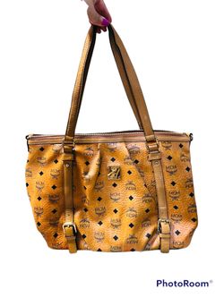 MCM cognac two way zipt tote, made in Korea