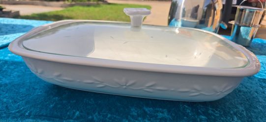 White Ceramic Casserole Dish with Glass Lid
