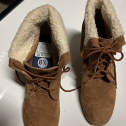 Brown Wedge Heel Boots With Fur $24.99