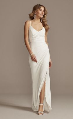 Bride Dress - ruched spaghetti strap jersey dress with lace slit