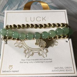 LUCK Natural Green Aventurine Beads With Elephant Charm - NEW