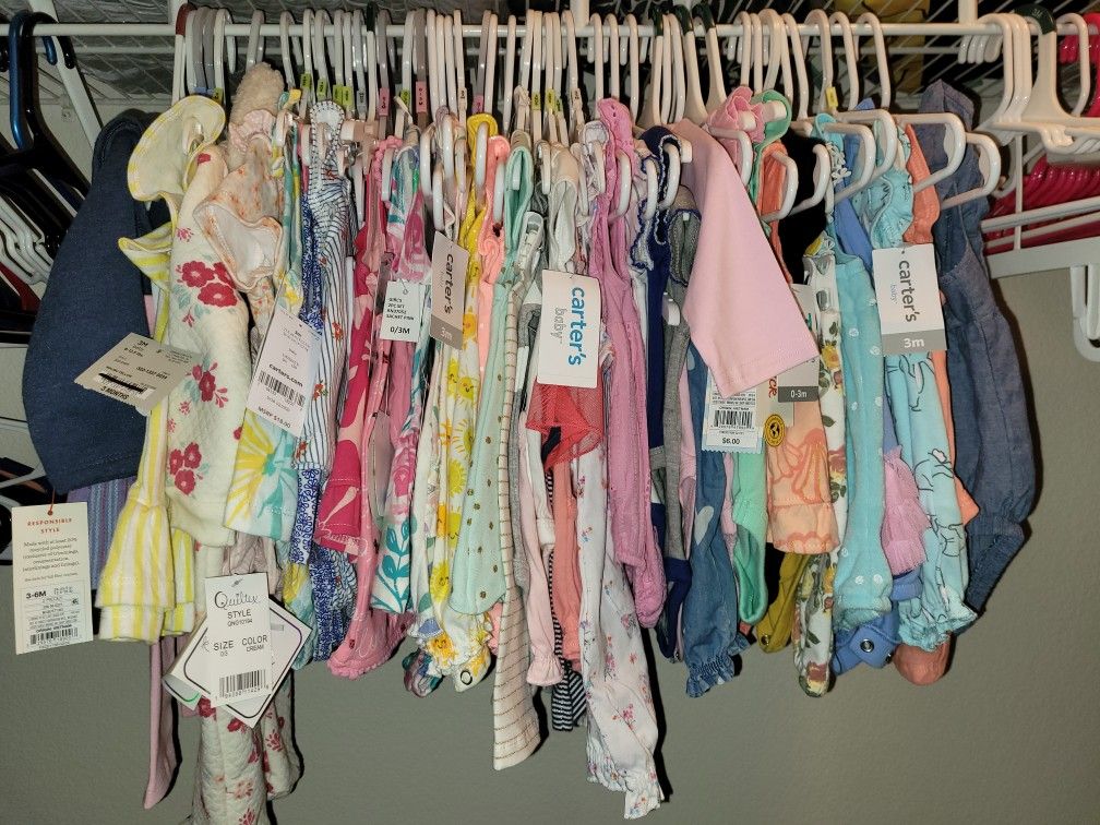 34 Outfits/onsies Almost All With Tags 0-3 And 3-6