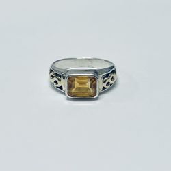 Vintage Sterling Silver & 18K Gold Citrine Ring Hallmarked VM