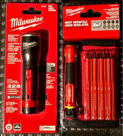 Milwaukee Flashlight & 8-in-1 Screwdriver Set