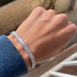 Tennis bracelet baguette cut simulated lab diamonds 925 sterling 7” long