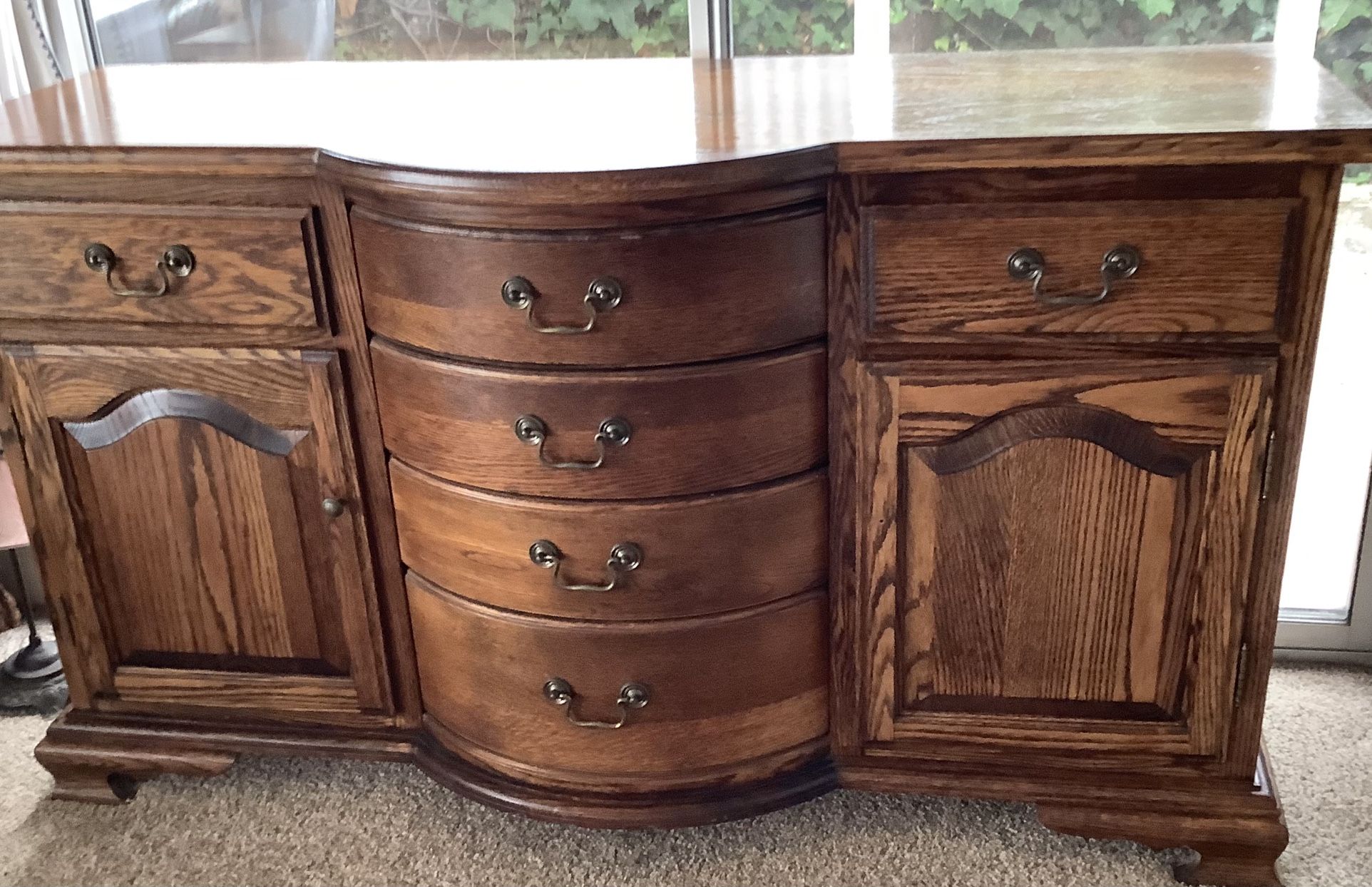 Vintage Oak Buffet / Sideboard – Curved Front, Excellent Storage, Classic Style $300 OBO