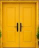 Yellow Double Door with Black Handles and doors