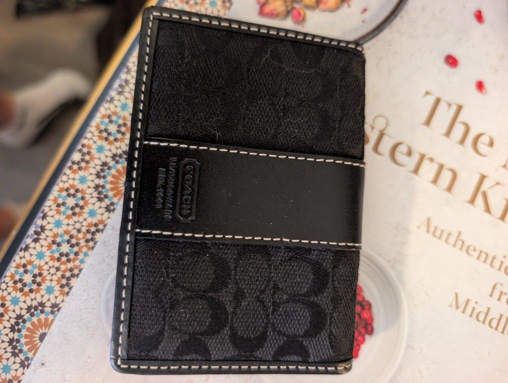 Coach Black Signature Canvas & Leather Snap ID Wallet
