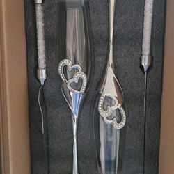 Wedding Champagne Flutes and Cake Knife Server Set, 

